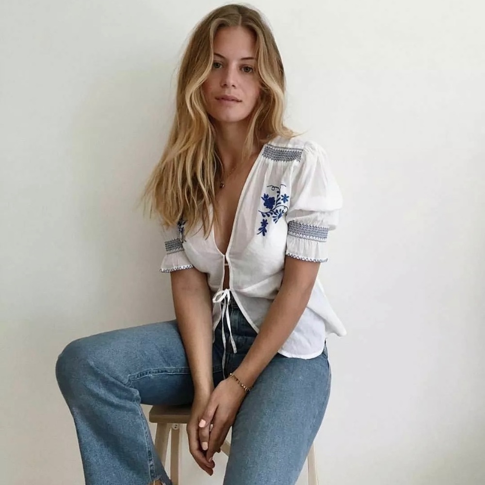 Rouje Jeanne Damas Leon Embroidered Top